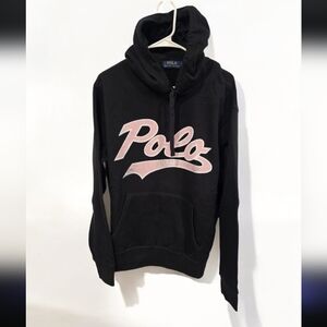 Ralph Lauren Men's Black Hoodie with Pink Accents Size--Large